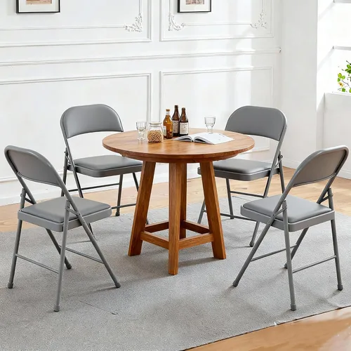 Miniatura 9 de Simple Deluxe Juego de 2 sillas de comedor, cojín de cuero, plegable, moderno, para cocina, con respaldo acolchado y patas de metal, asiento Negro
