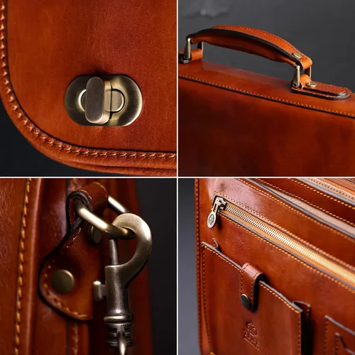 Miniatura 5 de Time Resistance Maletín de cuero para hombres - Maletín para laptop de cuero italiano de grano completo - Bolso de mensajero - Caja de regalo Marrón