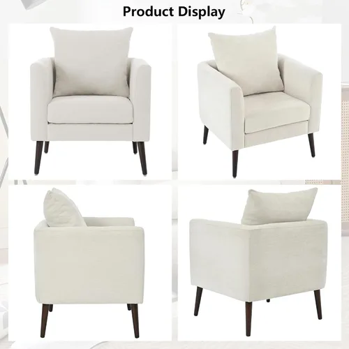 Miniatura 5 de Setawix Silla decorativa de barril, sillón tapizado de chenilla, silla redonda moderna de mediados de siglo, cómoda silla con brazo de barril