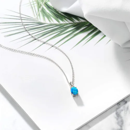 Miniatura 91 de Gem Stone King Collar de plata de ley 925 con piedra natal ovalada de 0.354 x 0.276 in Collar con colgante solitario para mujer Con cadena