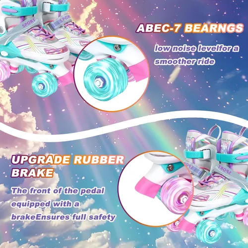 Miniatura 2 de Adjustable Kids Roller Skates for Girls and Boys Ages 3-5 5-8 8-12, All 8 Wheels of Girl's Skates Shine, Safe and Fun Illuminating for Outdoor