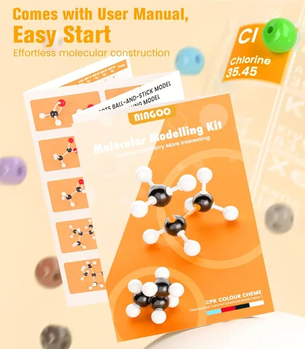 Miniatura 3 de Kit de modelo de química orgánica, 124 piezas, kit de modelo molecular portátil para clases de química, conjunto de modelos de elementos atómicos
