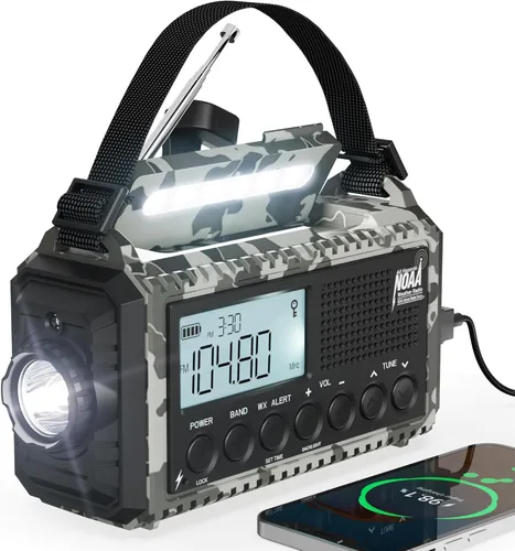 Miniatura 14 de Mesqool 12000 Radio de emergencia, radio meteorológica digital automática NOAA/AM/FM/SW con batería de respaldo, manivela con linterna, cargador