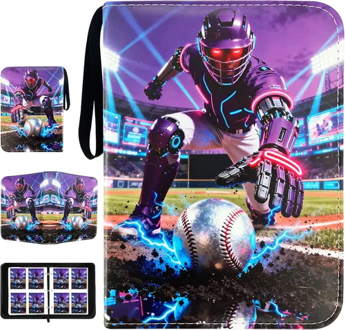 Carpeta para tarjetas de béisbol, 4 bolsillos con 50 fundas extraíbles, se adapta a 400 tarjetas deportivas, álbum de coleccionistas de tarjetas