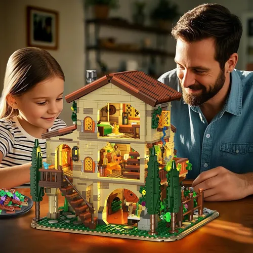 Miniatura 5 de INSOON Winery Chateau - Juego de construcción de casa con luces, modelo de construcción de castillo de viñedo, decoración del hogar, 1826 piezas
