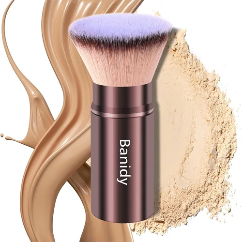 Miniatura 12 de Brocha de maquillaje Kabuki para la cara, retráctil, cepillo Kabuki de viaje, portátil, impecable para base, rubor en polvo, bronceador, pulido