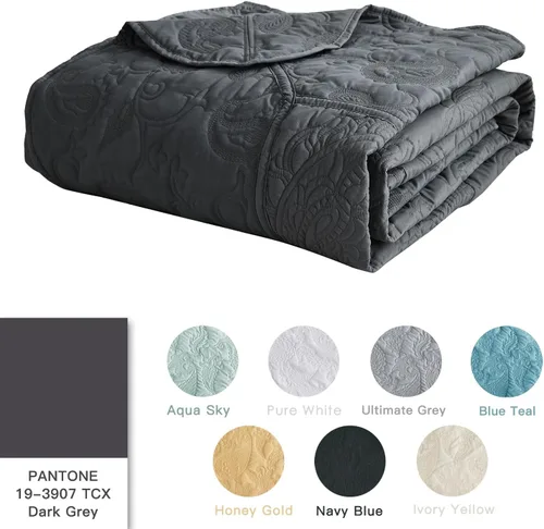 Miniatura 4 de HZ & HY Colcha extragrande King de 138 x 122 pulgadas, extra ancha, juego de ropa de cama acolchado, edredón ligero y delgado, reversible, lujoso, 5