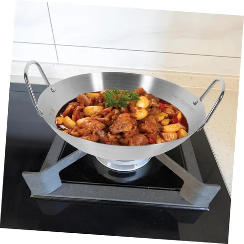 Miniatura 9 de jojofuny Wok de acero inoxidable con fondo redondo de gran capacidad para cocina de inducción, utensilios de cocina con asas dobles para uso