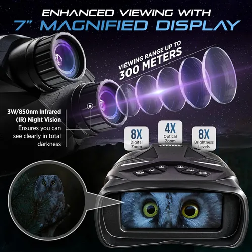 Miniatura 7 de LUNAREX - Gafas de visión nocturna 4K para adultos – prismáticos de visión nocturna digitales con zoom 8X, cámara de 48MP, batería recargable