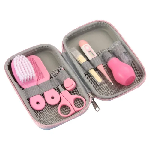 ZELIN YE Kit de aseo para bebés, 8 en 1 con cepillo, peine, cortaúñas y lima, limpiador nasal, cepillo de dientes de dedos, tijeras, juego portátil