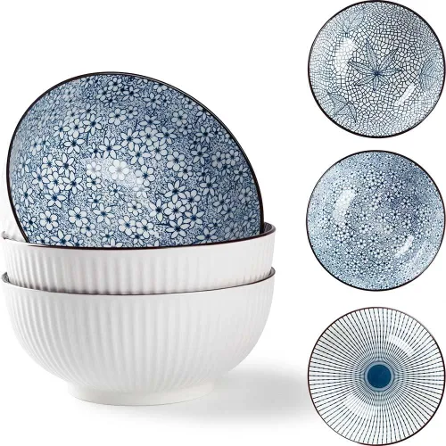 Miniatura 7 de Houlu Tazones Pho de 60 onzas, tazón grande de sopa, juego de cuencos de ramen japonés, cuencos de porcelana grandes de 8 pulgadas, juego de 3