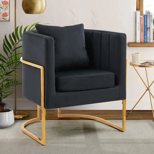 Miniatura 16 de Silla de Acento Moderna de Terciopelo, Sillón Tapizado Tipo Barril de Mediados de Siglo con Almohada para Sala de Estar, Cómoda Silla Individual