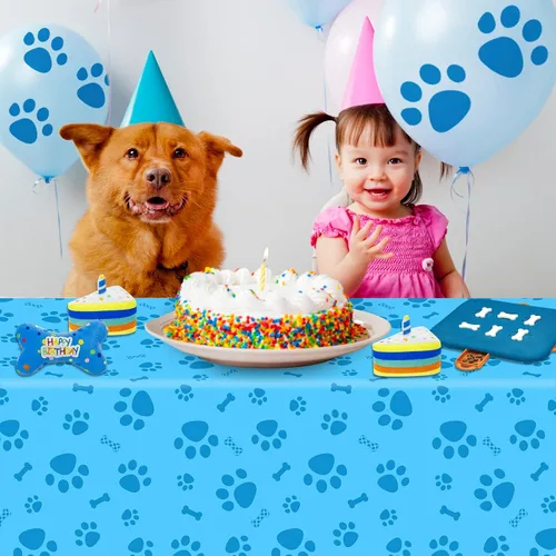 Miniatura 5 de DUAIAI Mantel con estampado de patas, 1 paquete de plástico de tamaño grande de 54 x 108 pulgadas, mantel con estampado de pata de perro y letrero