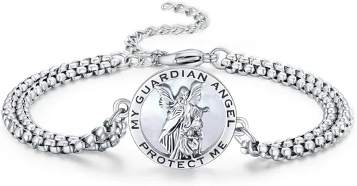 Miniatura 112 de Pulsera unisex de San Miguel/Cristóbal/Benedicto/Jude/José/Guadalupe/Ángel de la Guarda/Santa Muerte Pulsera de plata de ley 925 con cadena de doble