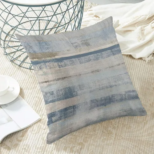 Miniatura 4 de Juego de 2 fundas de almohada bohemias de 16 x 16 pulgadas a rayas azules y grises, fundas decorativas rústicas abstractas de lino retro a rayas