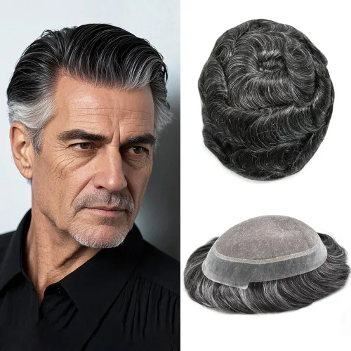 Miniatura 87 de Tupé para hombres, piezas de cabello humano real, sistema de unidades de cabello natural, línea capilar natural, pieza de repuesto para hombres