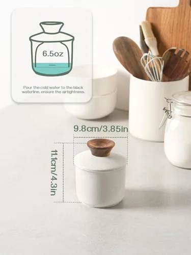 Miniatura 2 de DOWAN Mantequillera francesa para encimera, plato de mantequilla de cerámica con línea de agua, recipiente de mantequilla de porcelana para Gris