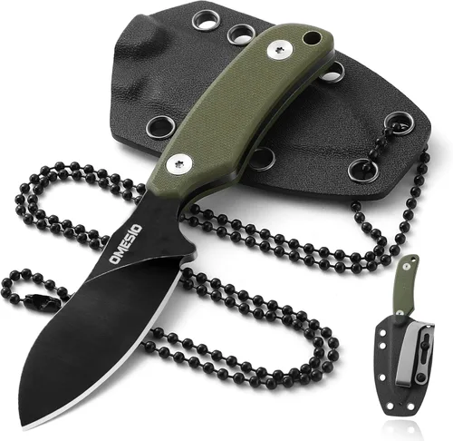 Miniatura 9 de Omesio Cuchillo para el cuello, cuchillo de hoja fija de 5.82 pulgadas con funda y collar Kydex, cuchillo táctico para el cuello Campact de espiga