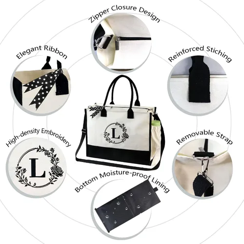 Miniatura 3 de BeeGreen Bolsa cruzada de lona con inicial con correa y cierre de cremallera, bolsas personalizadas para regalo de mujer