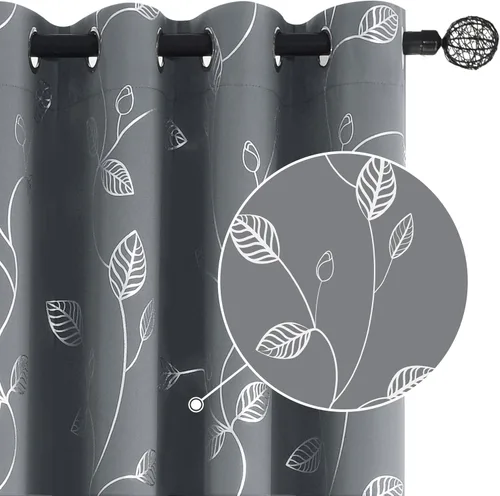 Miniatura 30 de BUHUA - Cortinas opacas blancas, cortinas plateadas, juego de 2 paneles de cortinas con ojales para dormitorio, elegante tratamiento de ventana
