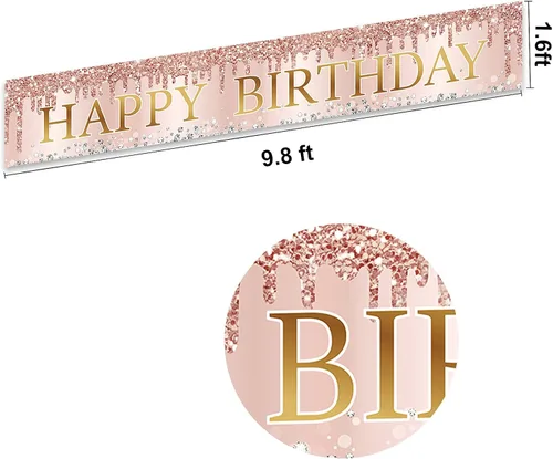Miniatura 2 de Cartel de feliz cumpleaños de oro rosa rosa, gran cartel de feliz cumpleaños para patio, suministros de fiesta para mujeres, decoración