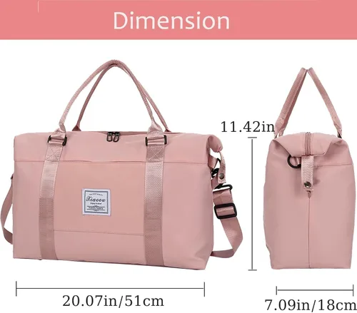 Miniatura 19 de KARRESLY Bolsa de viaje para mujer, bolsa de hombro para fin de semana, bolsa de deporte, gimnasio, bolsa de mano, impermeable, Beige
