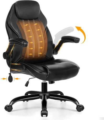 Silla de escritorio de oficina, silla ergonómica para computadora con brazos abatibles acolchados y soporte lumbar ajustable, silla ejecutiva de