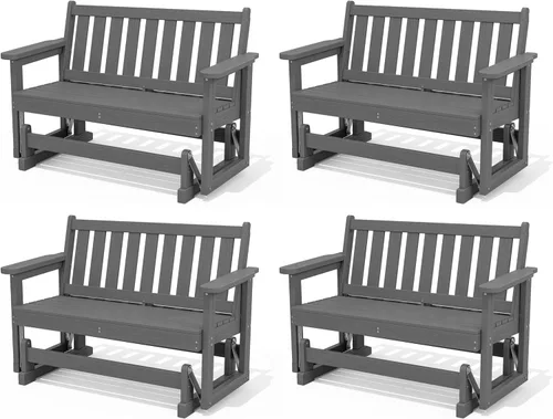 Miniatura 22 de SERWALL Silla Mecedora Deslizante para Exteriores, HDPE Resistente a Todo Clima, Sofá Biplaza para 2 Personas, Banco Mecedor para Exteriores con Gris