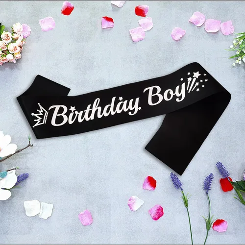 Miniatura 3 de Banda negra de cumpleaños para niño, banda de cumpleaños de papel de aluminio plateado para niños, divertidas decoraciones de fiesta de cumpleaños