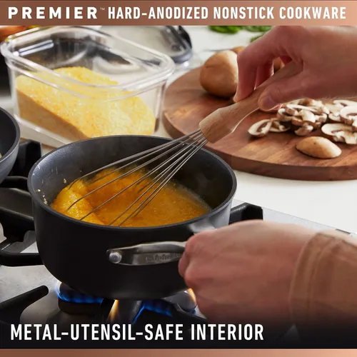 Miniatura 3 de Calphalon Premier - Juego de utensilios de cocina antiadherentes que ahorran espacio, 13 pulgadas, apilables, aluminio anodizado duro