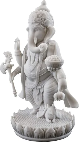 Miniatura 2 de Top Collection Estatua de Ganesh de pie de 7.5 pulgadas de alto y 4.75 pulgadas en acabado de mármol blanco, escultura hindú del señor del éxito
