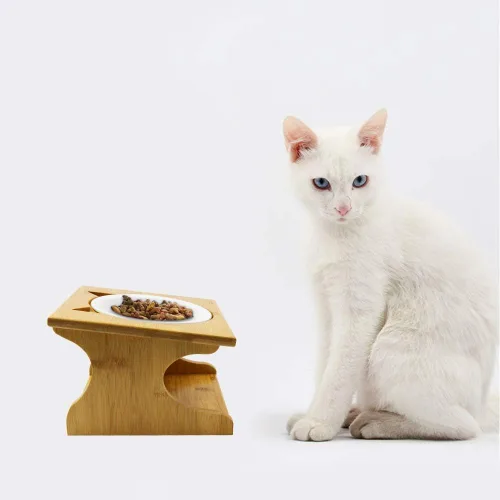 Miniatura 13 de Cuencos para gatos con soporte de madera elevado, cuencos elevados para mascotas con soporte oblicuo para gatos, perros, gatitos y cachorros