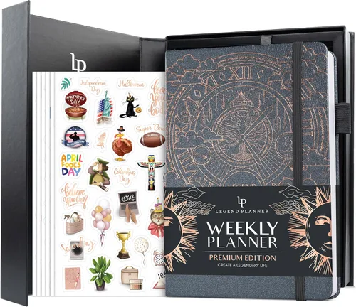 Legend Planificador Semanal Premium – Planificador Semanal, Mensual y de Presupuesto Sin Fecha – Organizador de Vida para Gestión del Tiempo y Gris