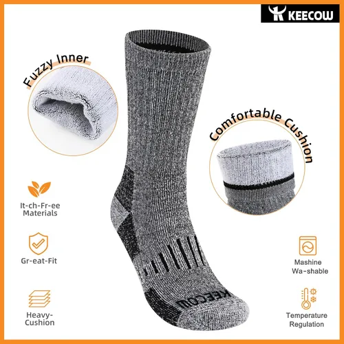Miniatura 5 de KEECOW Calcetines de lana merina para hombre y mujer, térmicos, cálidos, de invierno, acolchados, para senderismo, de trabajo, para correr, 3 pares