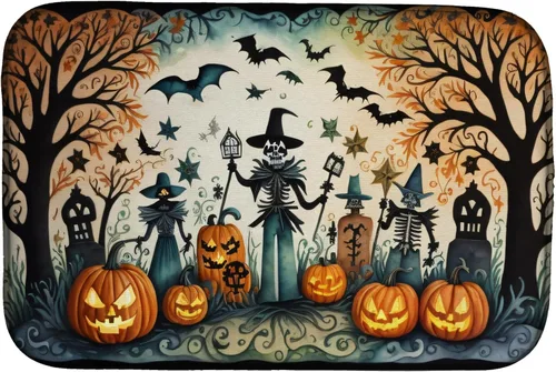 Miniatura 79 de Caroline's Treasures DAC2223DDM Tapete de secado de platos de Halloween espeluznante de gato negro, tapete absorbente para secado de platos