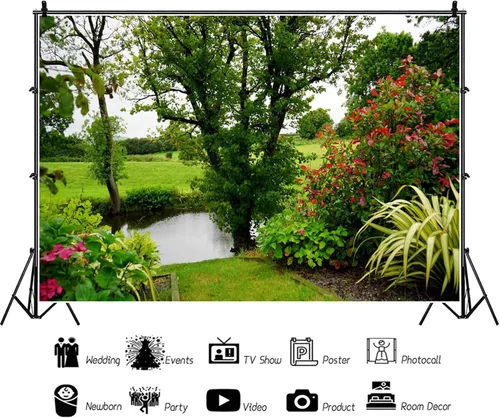 Miniatura 3 de Telón de fondo de jardín de 5 x 3 pies para primavera, picnic al aire libre, campo de fotografía, campos, árboles, parque, río, primavera, paisaje