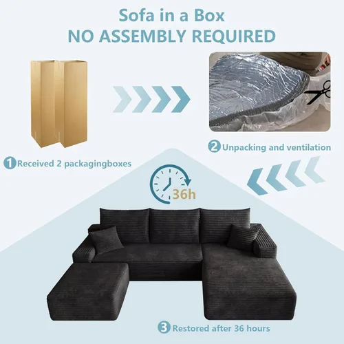 Miniatura 7 de Sofá modular Cloud de 95 pulgadas con otomana, moderno sofá nube en forma de U con asiento profundo, cómodo sofá de pana de 3 plazas, sofá de espuma