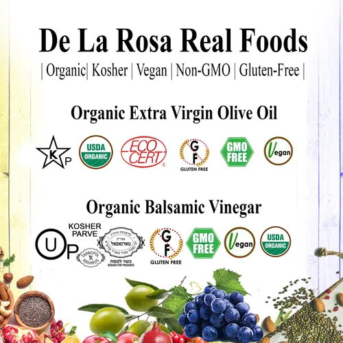 Miniatura 4 de De La Rosa - Vinagre balsámico orgánico y aceite de oliva virgen extra orgánico, 100% puro, vegano, kosher, sin OMG y sin gluten, ideal