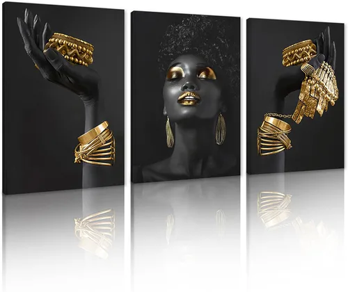 Miniatura 29 de MAMAGO Lienzo decorativo para pared, pintura de belleza dorada y negra, fotos de mujeres africanas, hermosos pósteres de mujer negra, impresiones