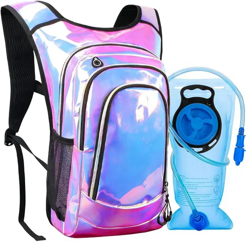 Miniatura 9 de Mochila de hidratación, paquete de hidratación para festivales y raves, mochila de agua con bolsa de hidratación de 2L, mochila de hidratación
