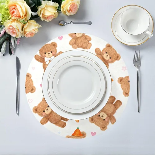 Miniatura 5 de Cartoon Cute Brown Teddy Bear Round Jute placemats placemat with Plate Set of 4 15x15 in manteles para mesa