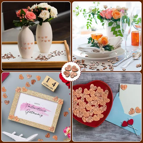 Miniatura 5 de Blulu 1000 piezas de confeti de corazón de madera pequeño para manualidades, mesa de boda rústica, centros de mesa de amor, decoración de tartas