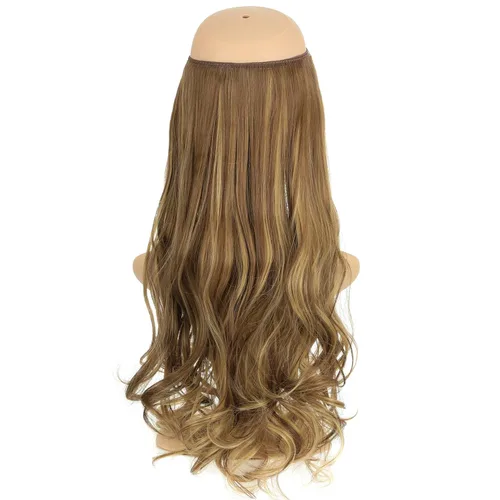 Miniatura 5 de extensiones de cabello sintético tipo halo de 20 pulgadas, 4.41 onzas, rizadas, onduladas, largas, extensiones tipo Hidden Crown con hilo invisible