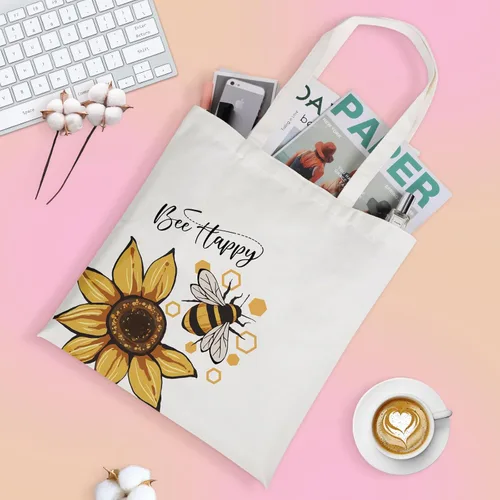 Miniatura 3 de Louise Maelys Bolsa de lona para mujer, diseño de abeja de girasol, estética, algodón, compras, regalo para mujeres, bolsas reutilizables