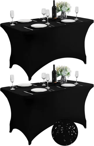 Miniatura 30 de SuperO - Paquete de 2 manteles de elastano impermeables para mesas de 6 pies, mantel elástico universal ajustable para fiestas, banquetes, bodas