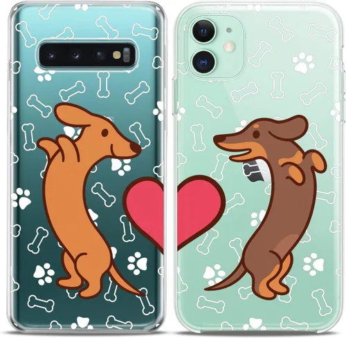 Miniatura 2 de Fundas a juego para parejas compatibles con iPhone 16 15 14 13 12 11 Pro Max Mini Xs X 6s 8 Plus 7+ Xr 10 SE 5 Doxie Dog Paw Pattern Cute Art Mate
