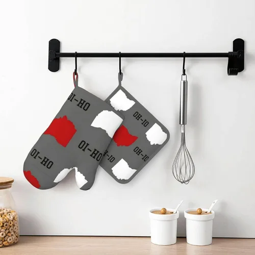 Miniatura 7 de Ohio State - Juego de manoplas de horno y soportes para ollas, resistentes al calor, antideslizantes, de silicona, con guantes de horno y Gris