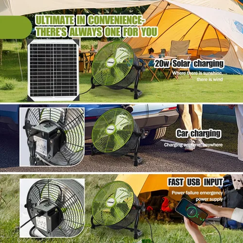 Miniatura 3 de lcocove Ventilador con pilas, puede funcionar de 5 a 24 horas, diseño de ventilador solar para cobertizo, hogar, exterior, con salida USB