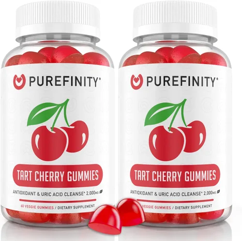 PUREFINITY Gomitas de cereza ácida – Descarga de ácido úrico para alivio y recuperación de articulaciones, extracto de jugo crudo, antioxidante, sin