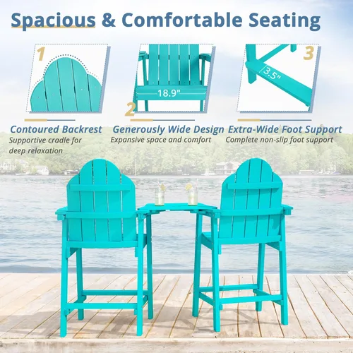 Miniatura 4 de LUE BONA Juego de 2 sillas altas Adirondack HDPS para todo tipo de clima, sillas de altura de barra con patas de aluminio, mesa desmontable